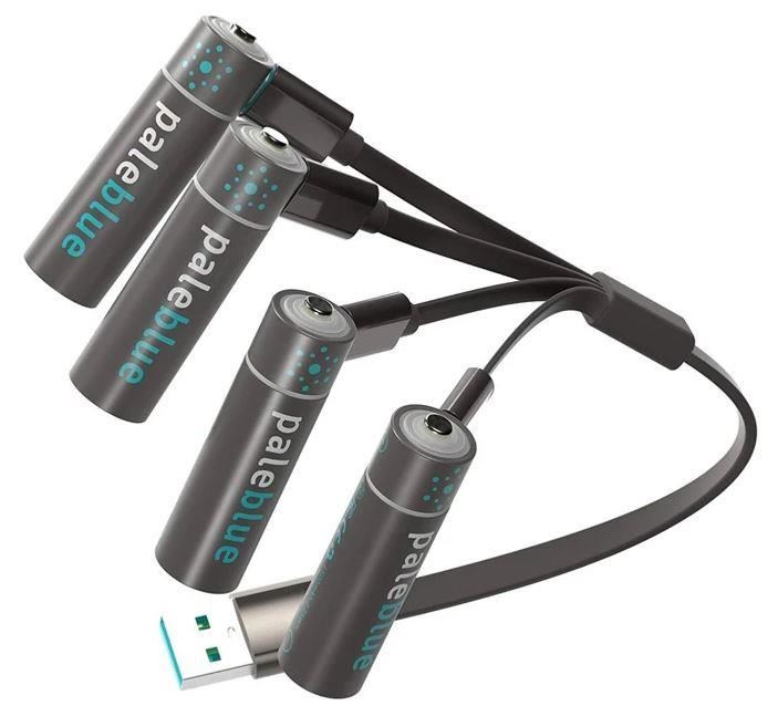 Pale Blue Li-Ion Rechargeable AA Battery 4 pack of AA with 4x1 charging cable