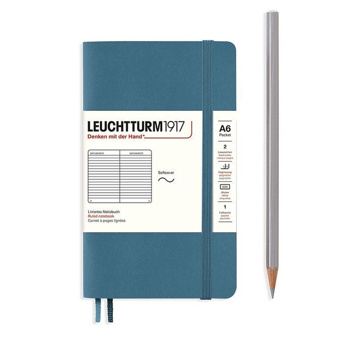 Leuchtturm Stone Blue, Pocket (A6), 187 p., ruled