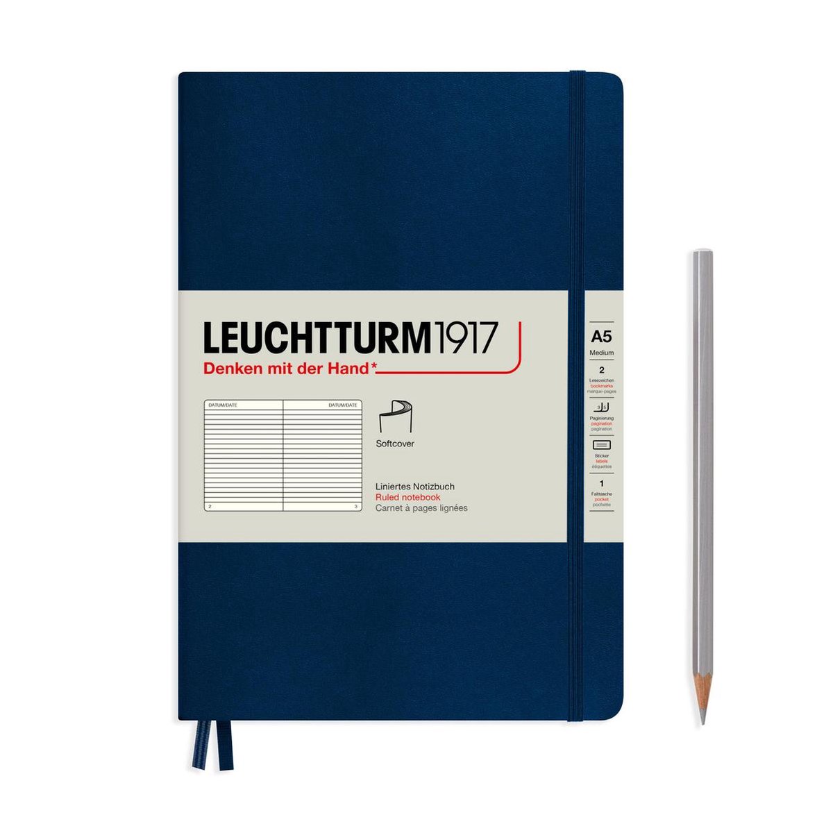 Leuchtturm Navy, Medium (A5), 251 p., ruled