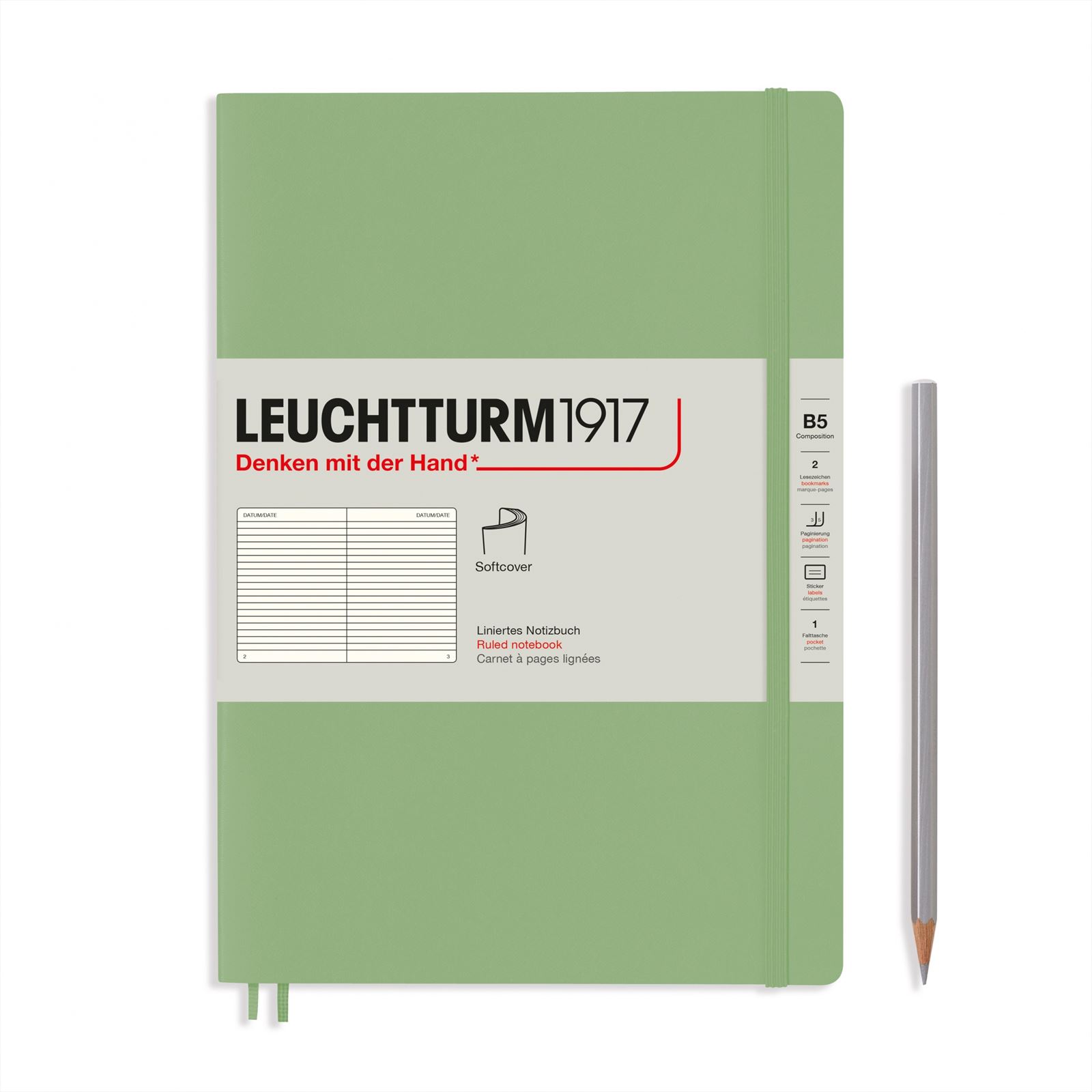 Leuchtturm Sage, Softcover, Composition (B5), 123 p., ruled