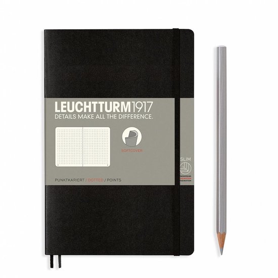 Leuchtturm Black, Softcover, Paperback (B6+), 123 p., dotted