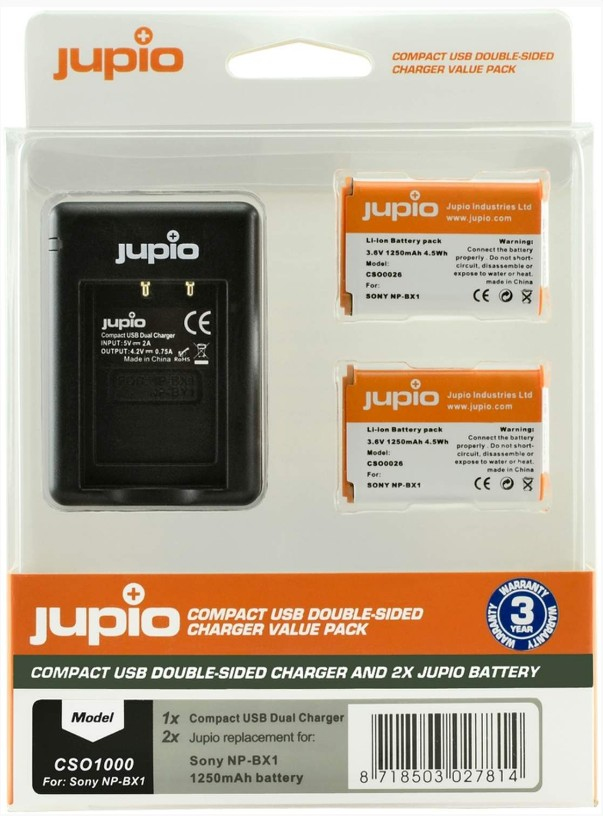 Jupio Value Pack: 2x Battery NP-BX1 + Compact USB Double-Sided Charger