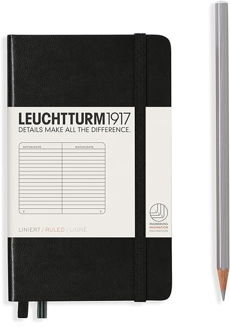 Leuchtturm Black, Pocket (A6), 187 p., ruled afbeelding