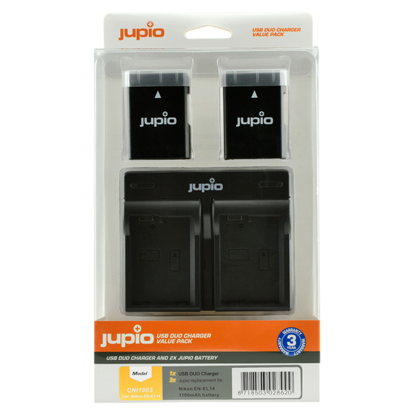 Jupio Value Pack: 2x Battery EN-EL14(A) 1100mAh + USB Dual Charger