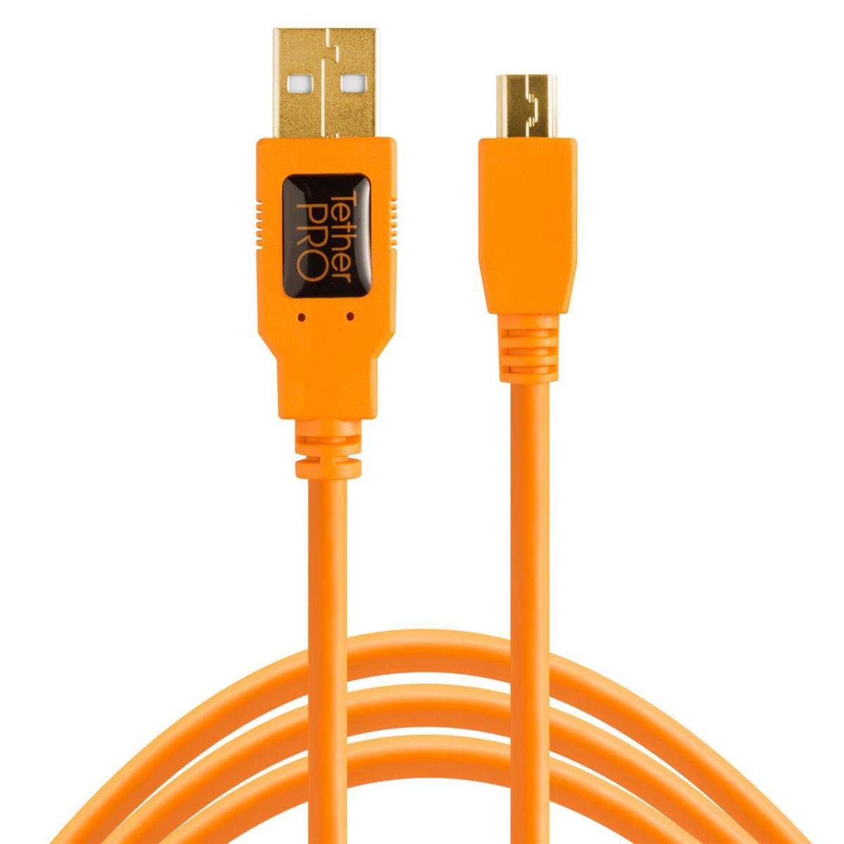 Tethertools TetherPro USB 2.0 to Mini-B 5-Pin, 15' (4.6m), High-Visibility Orange