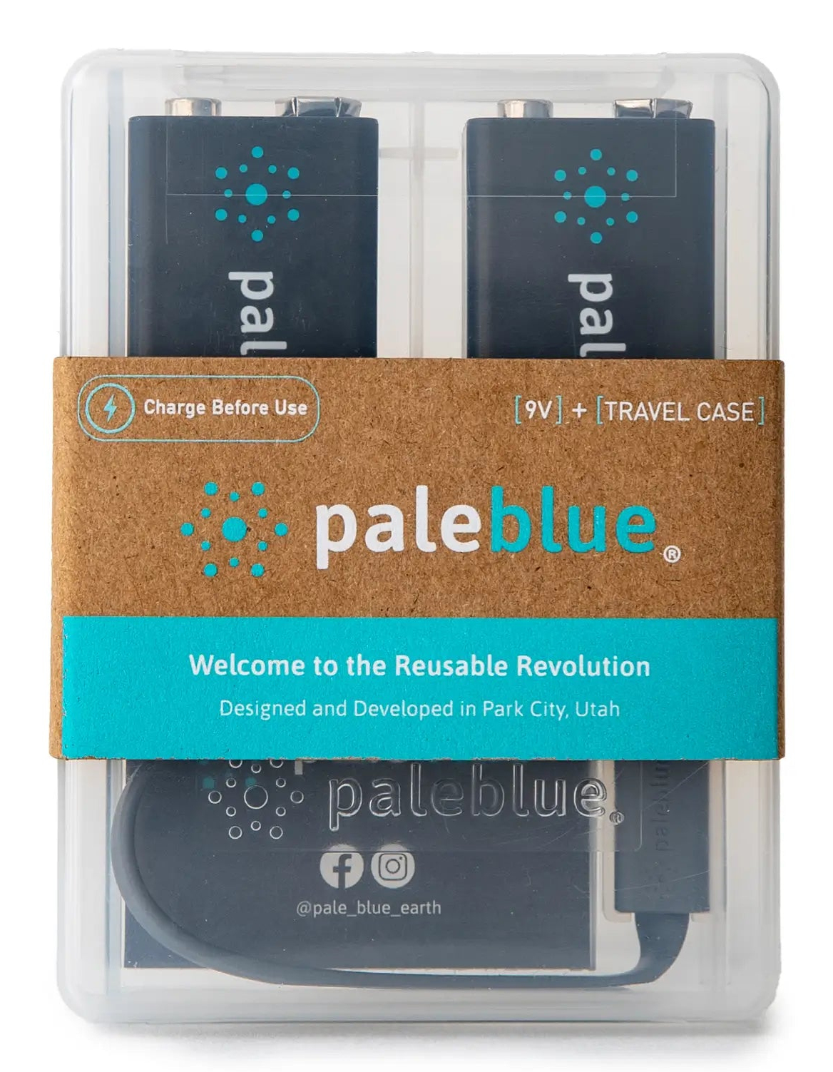 Pale Blue Li-Ion Rechargeable 9V Battery 2 pack of 9V with 2x1 charging cable