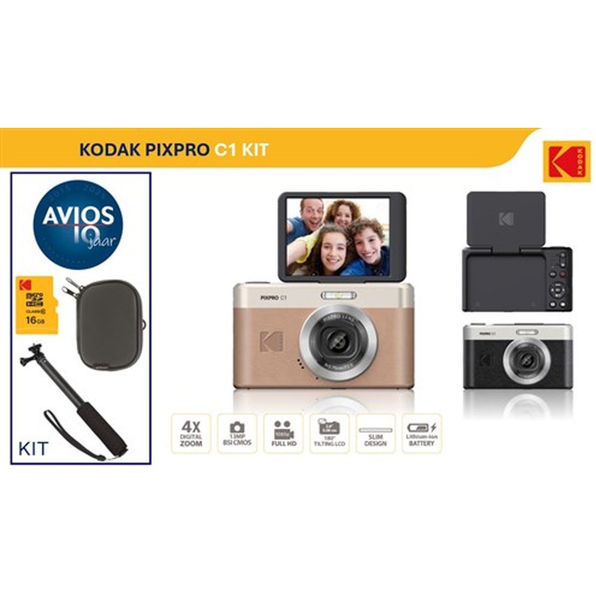 Kodak C1 Compact Camera Tiltable Scherm Black Kit afbeelding