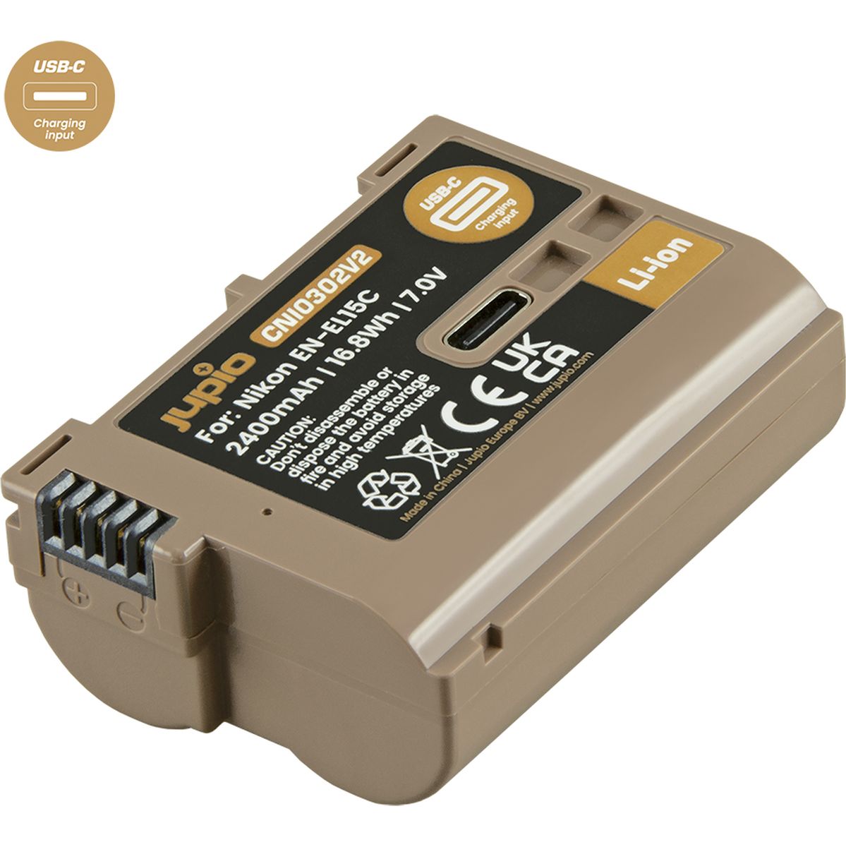 Jupio EN-EL15C *ULTRA C* (USB-C input) 2400mAh gechikt voor de D780,D850,D7500 en Z full- frame modellen
