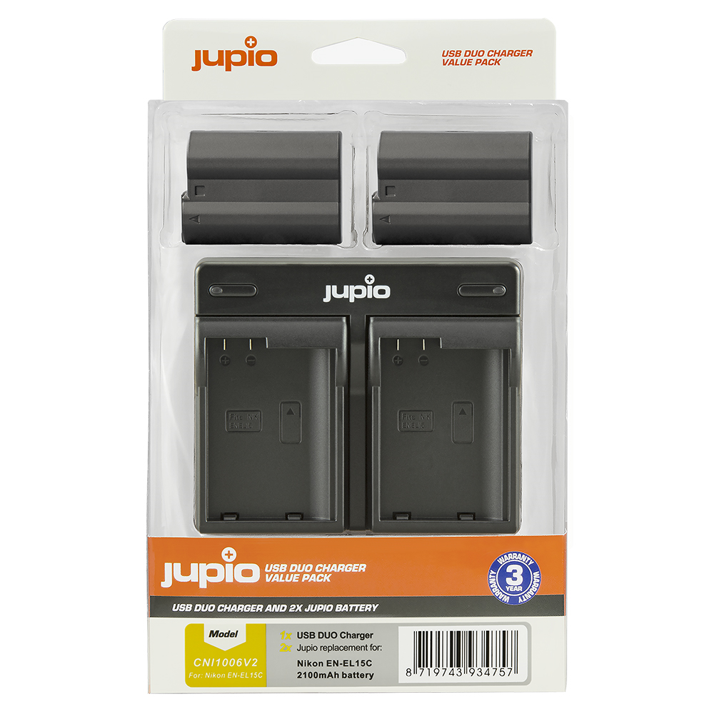 Jupio Value Pack: 2x Battery EN-EL15C 2100mAh + USB Dual Charger