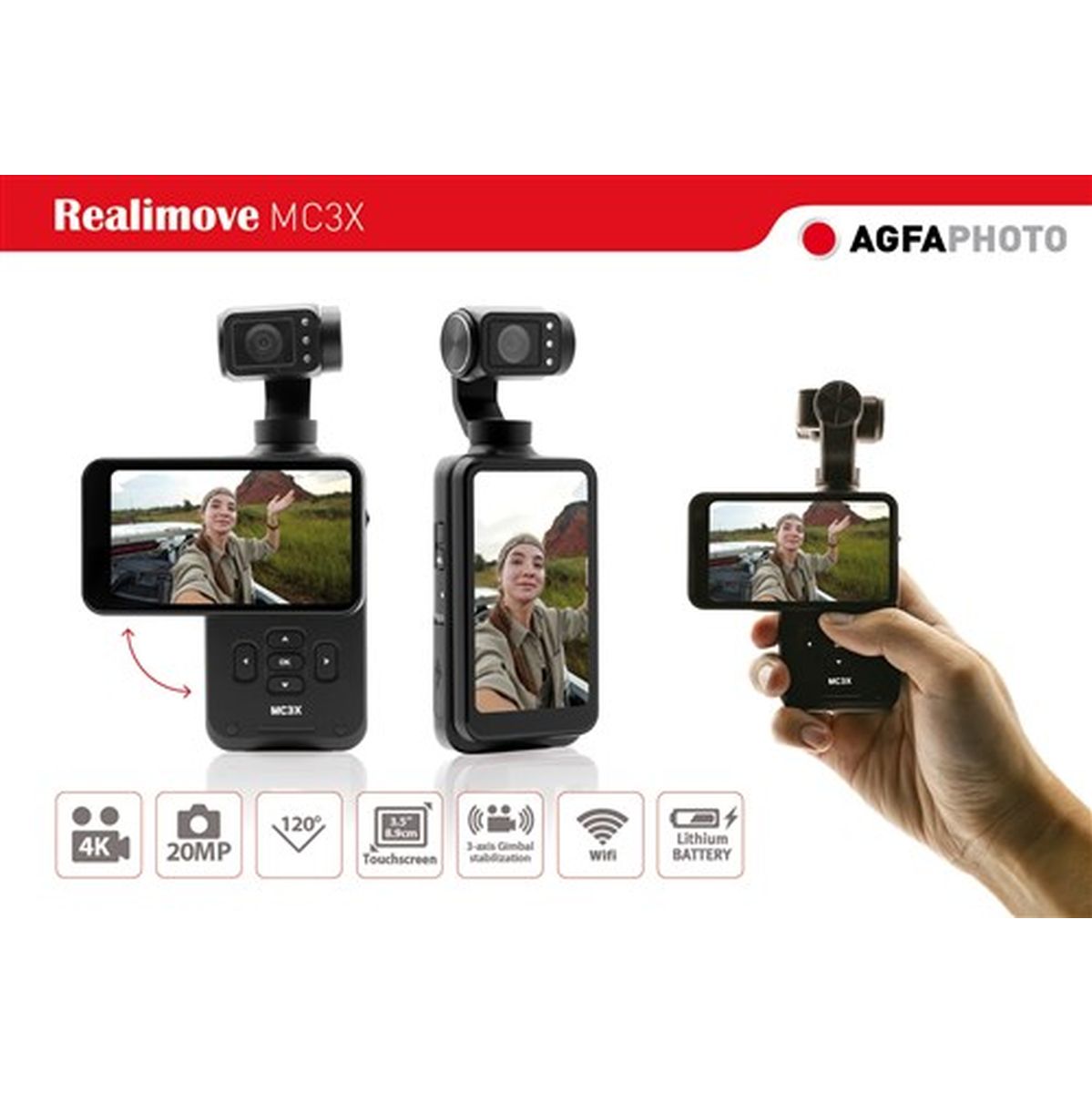 Agfaphoto Mini Gimbal Camera 3 Axes 3.5 Touch Screen afbeelding