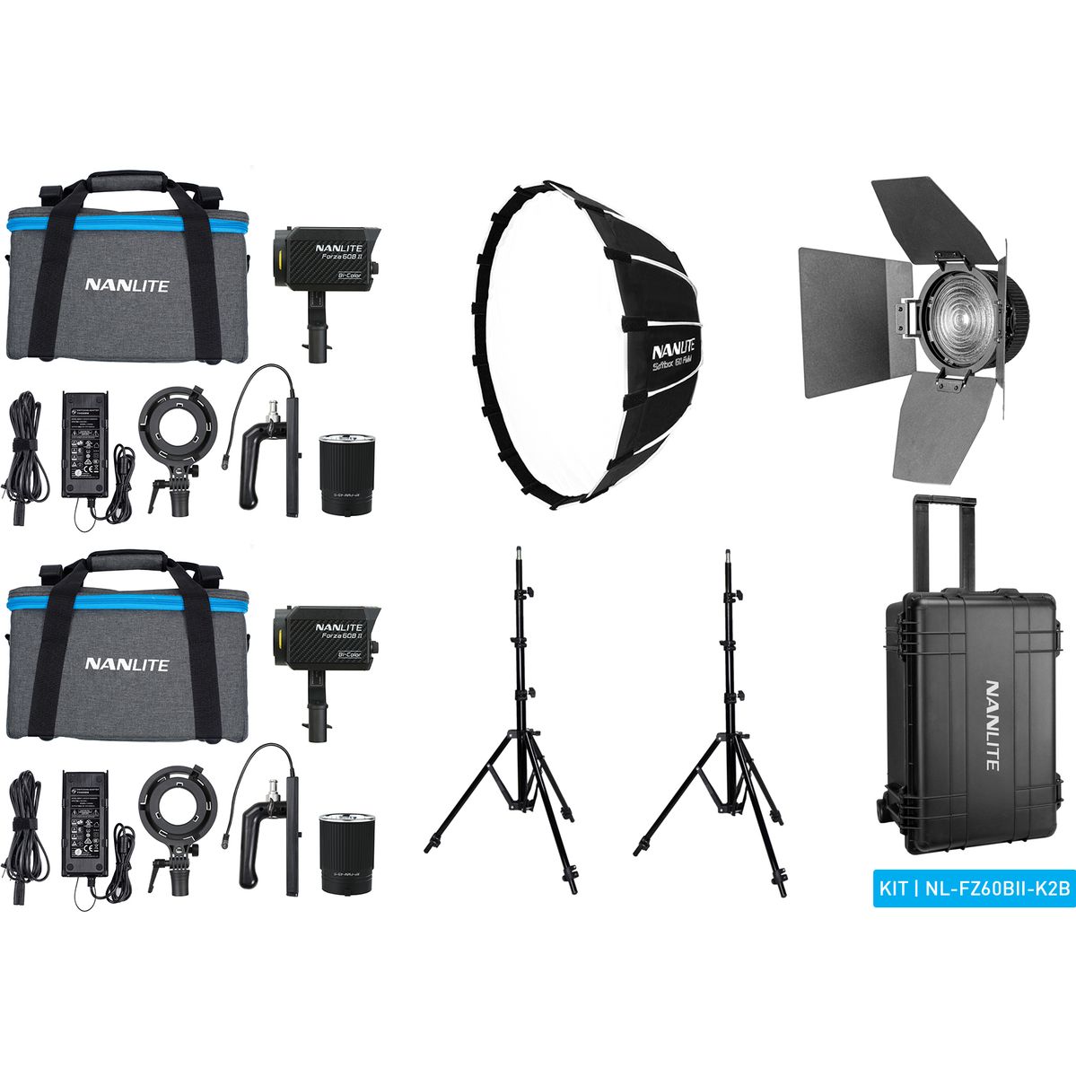 Nanlite Forza 60B II LED Dual Kit (w/ Case Light Stand Fr...