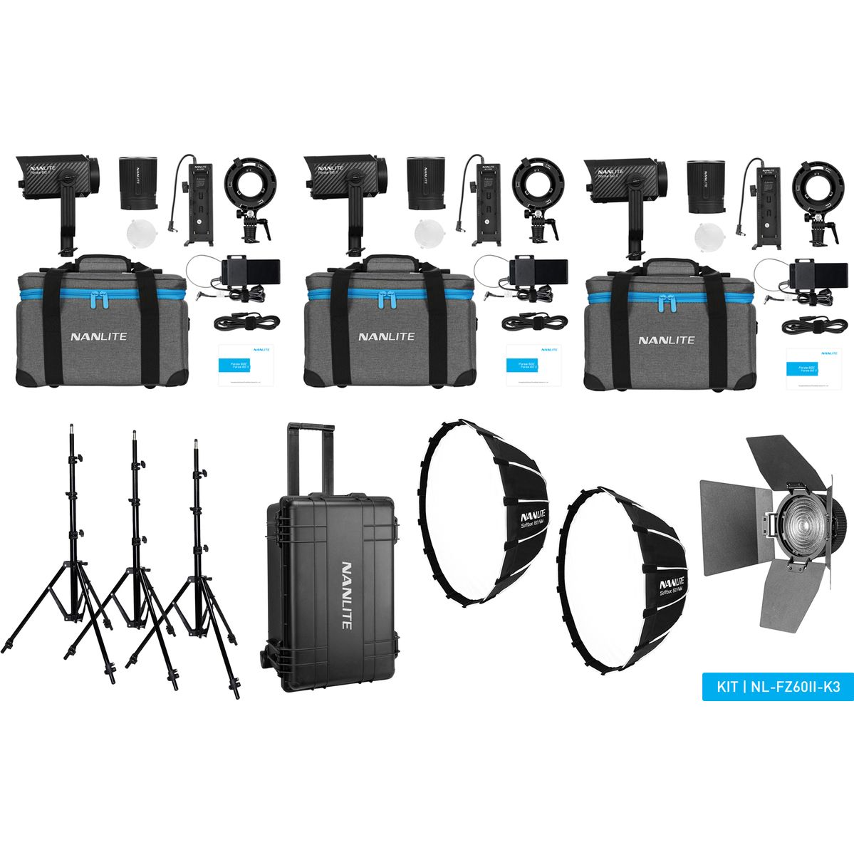 Nanlite Forza 60 II LED Tripple Kit (w/ Case Light Stand