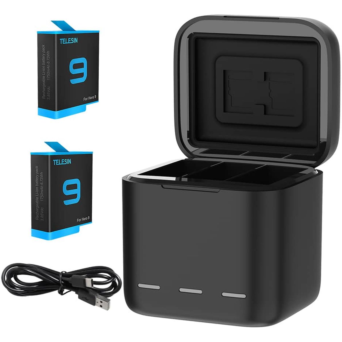 Telesin Triple Battery Charger Box + 2X Accu - GoPro 9/10 afbeelding