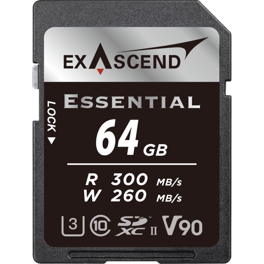 EXASCEND Essential UHS-II SD card(V90) 64GB Read 300 MB/s Write 260 MB/s