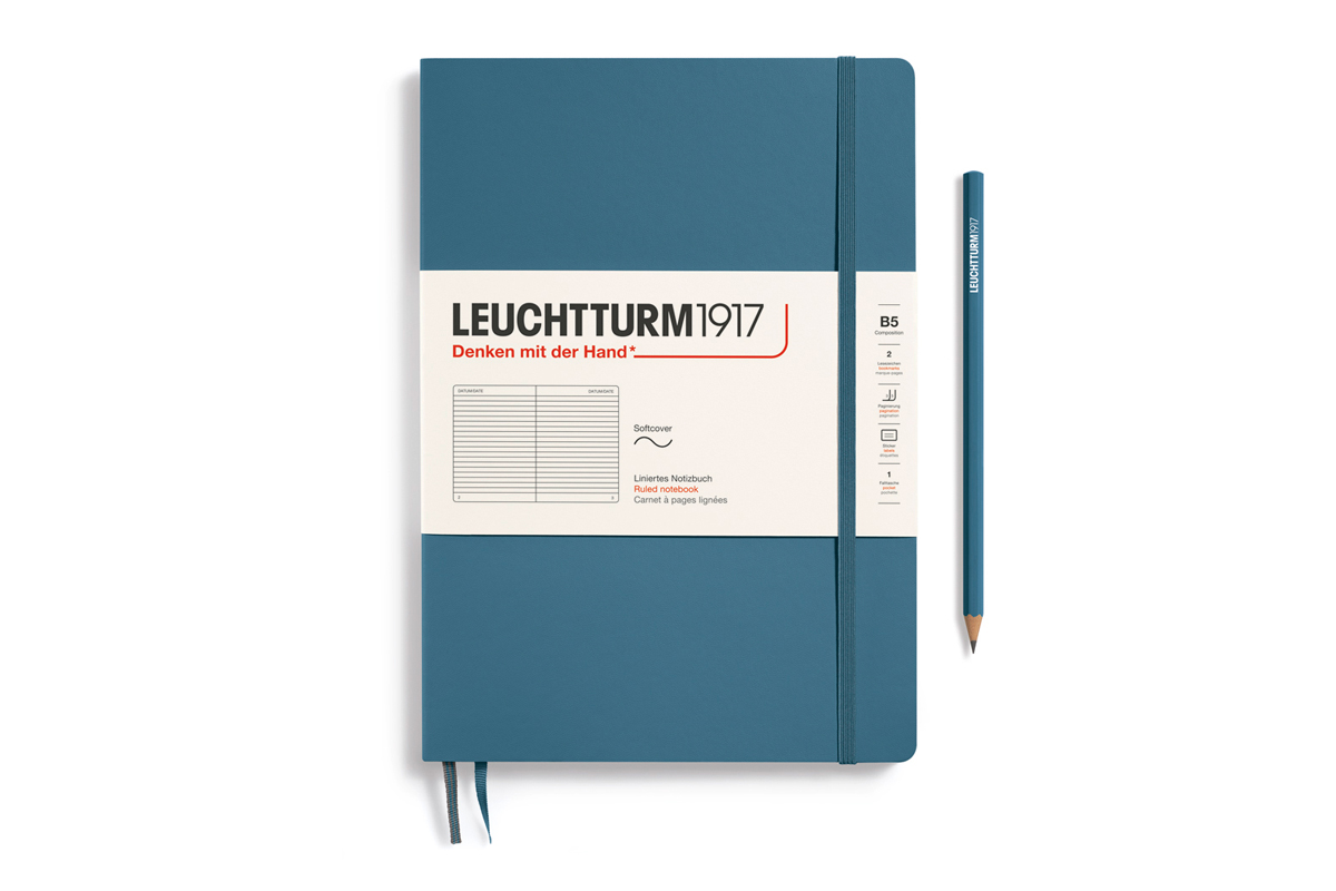 Leuchtturm Stone Blue, Softcover, Composition (B5), 123 p., ruled