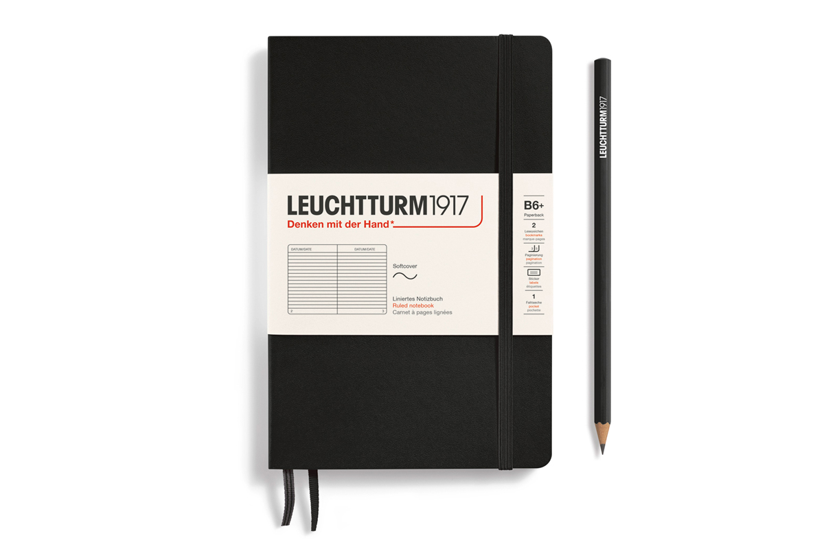 Leuchtturm Black, Softcover, Paperback (B6+), 123 p., ruled afbeelding