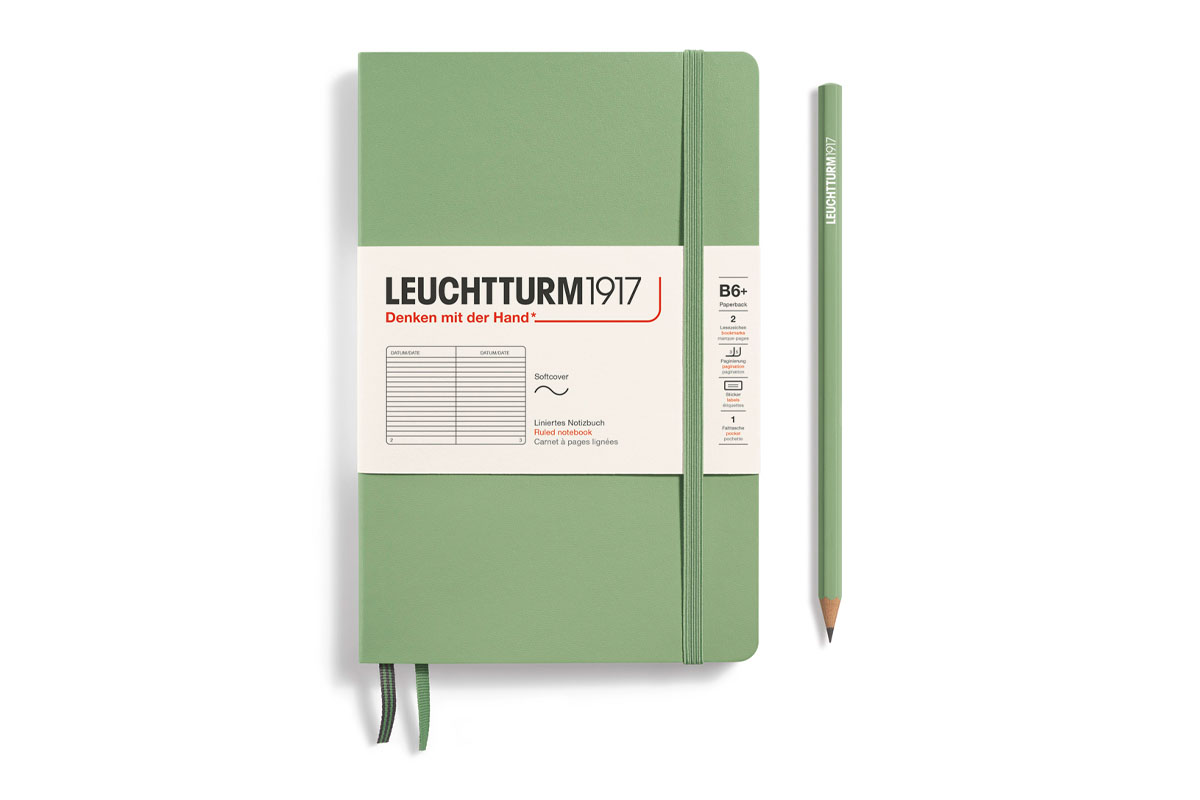 Leuchtturm Sage, Softcover, Paperback (B6+), 123 p., ruled