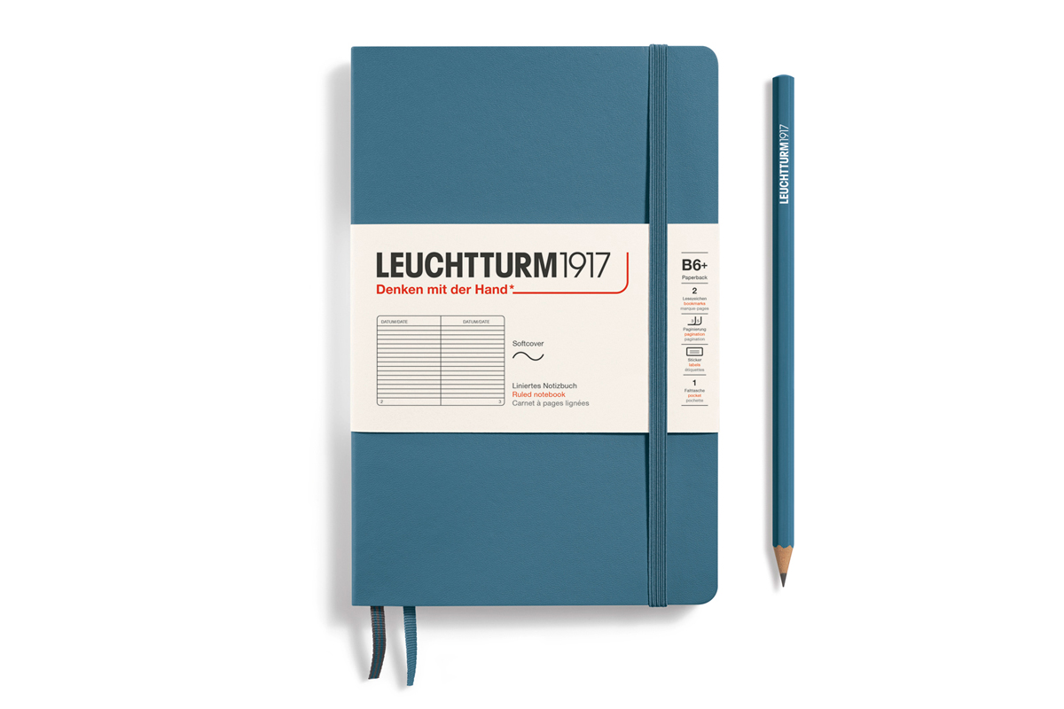 Leuchtturm Stone Blue, Softcover, Paperback (B6+), 123 p., ruled