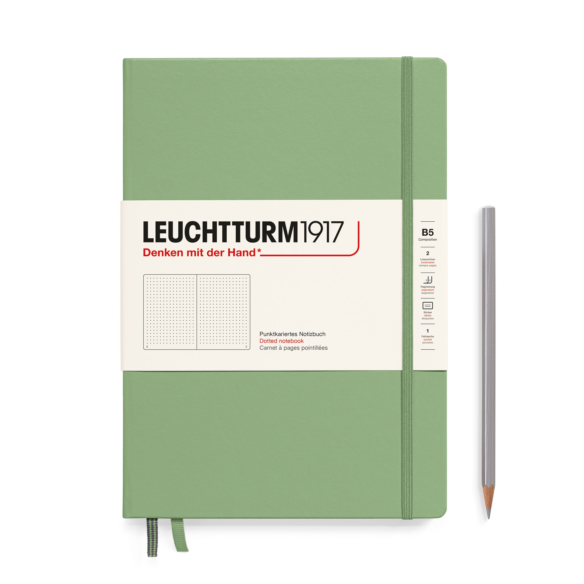 Leuchtturm Sage, Softcover, Composition (B5), 123 p., dotted