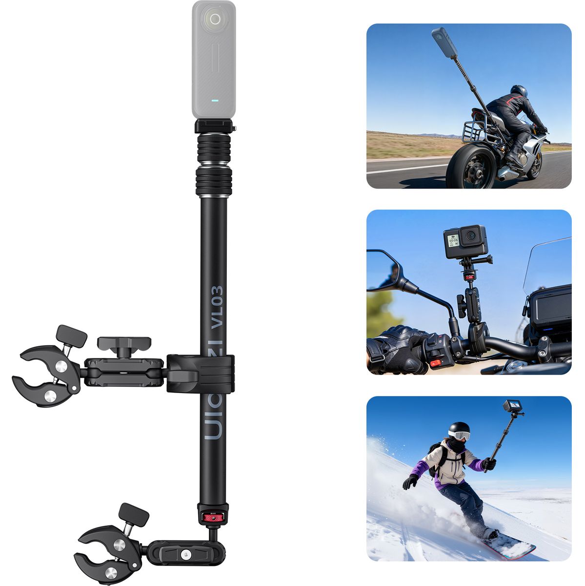 Ulanzi VL03 Motor/Fiets Invisible Selfiestick met twee bevestigingen