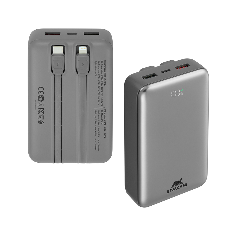 Rivacase VA2612 (20000 mAh) PD 30W with 2 built-in cables power bank