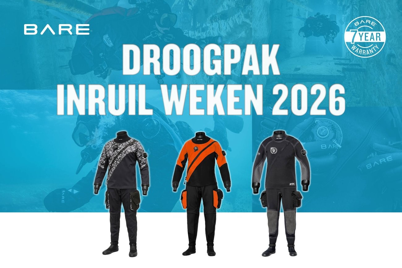 BARE Droogpak Inruilweken 2026 bij Duikcentrum Moby Dick - €500 inruilkorting